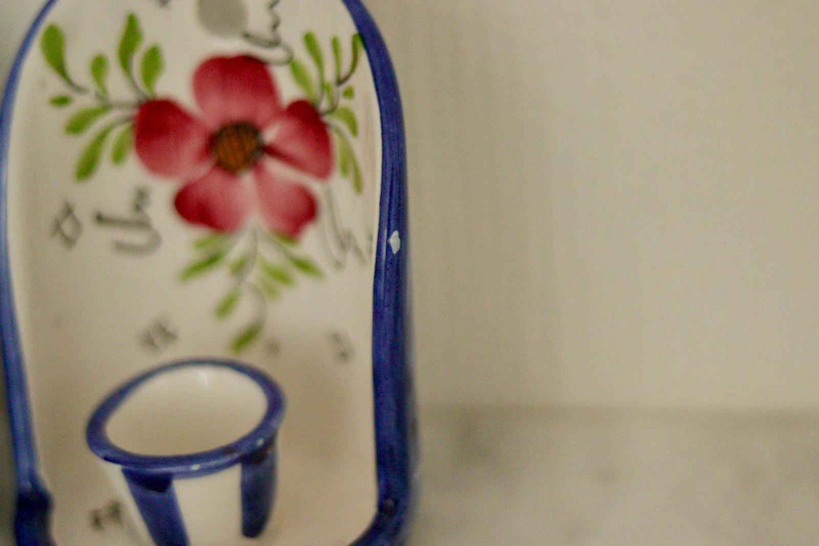 Hand-Painted Vintage Ceramic Wall Candle Holders – Floral Folk Art Pair