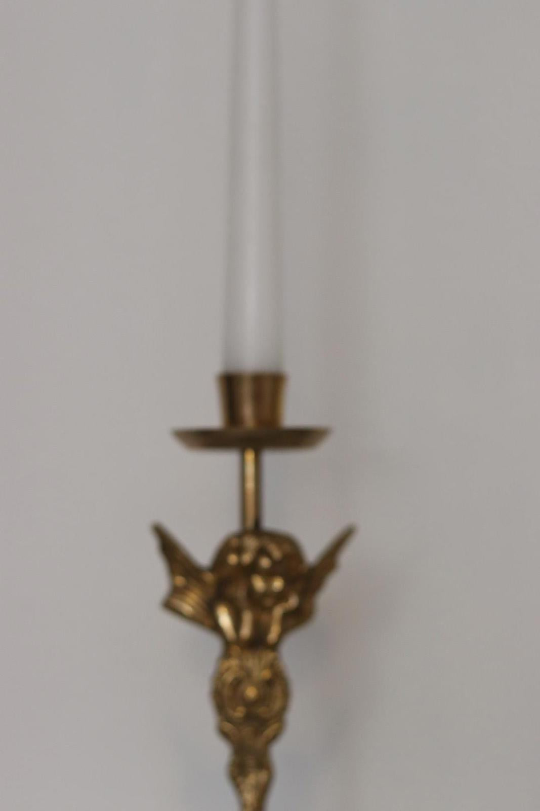 Pair of Vintage Swedish  Brass Angel Candle Holders