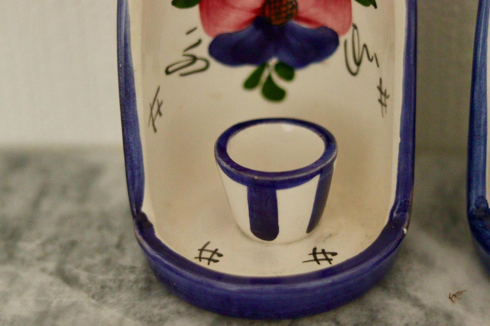 Hand-Painted Vintage Ceramic Wall Candle Holders – Floral Folk Art Pair