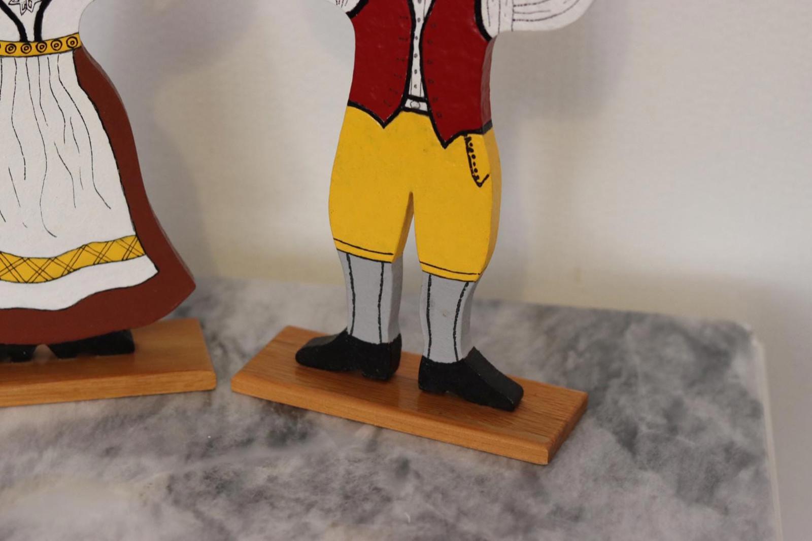 Pair of Vintage Scandinavian Folk Art Wooden Candle Holder Couple – Hand-Painted