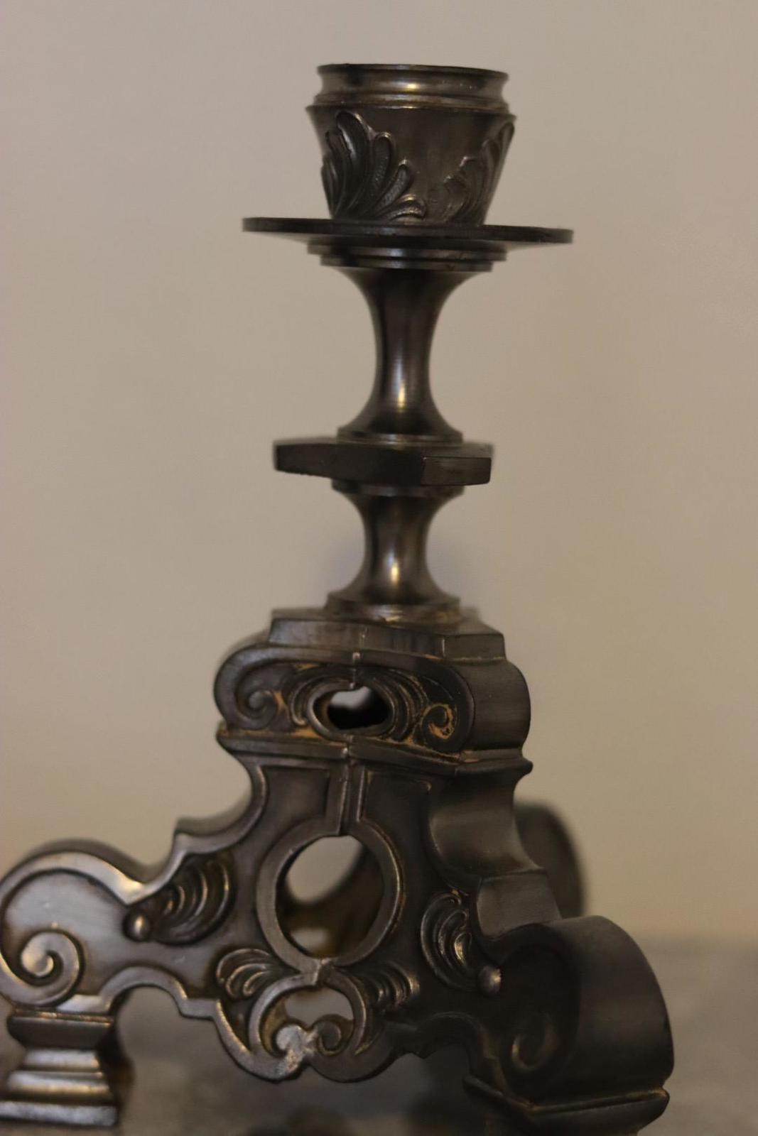 Pair of Swedish Antique Baroque-Style Metal Candle Holders – Ornate Vintage