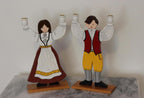 Pair of Vintage Scandinavian Folk Art Wooden Candle Holder Couple – Hand-Painted