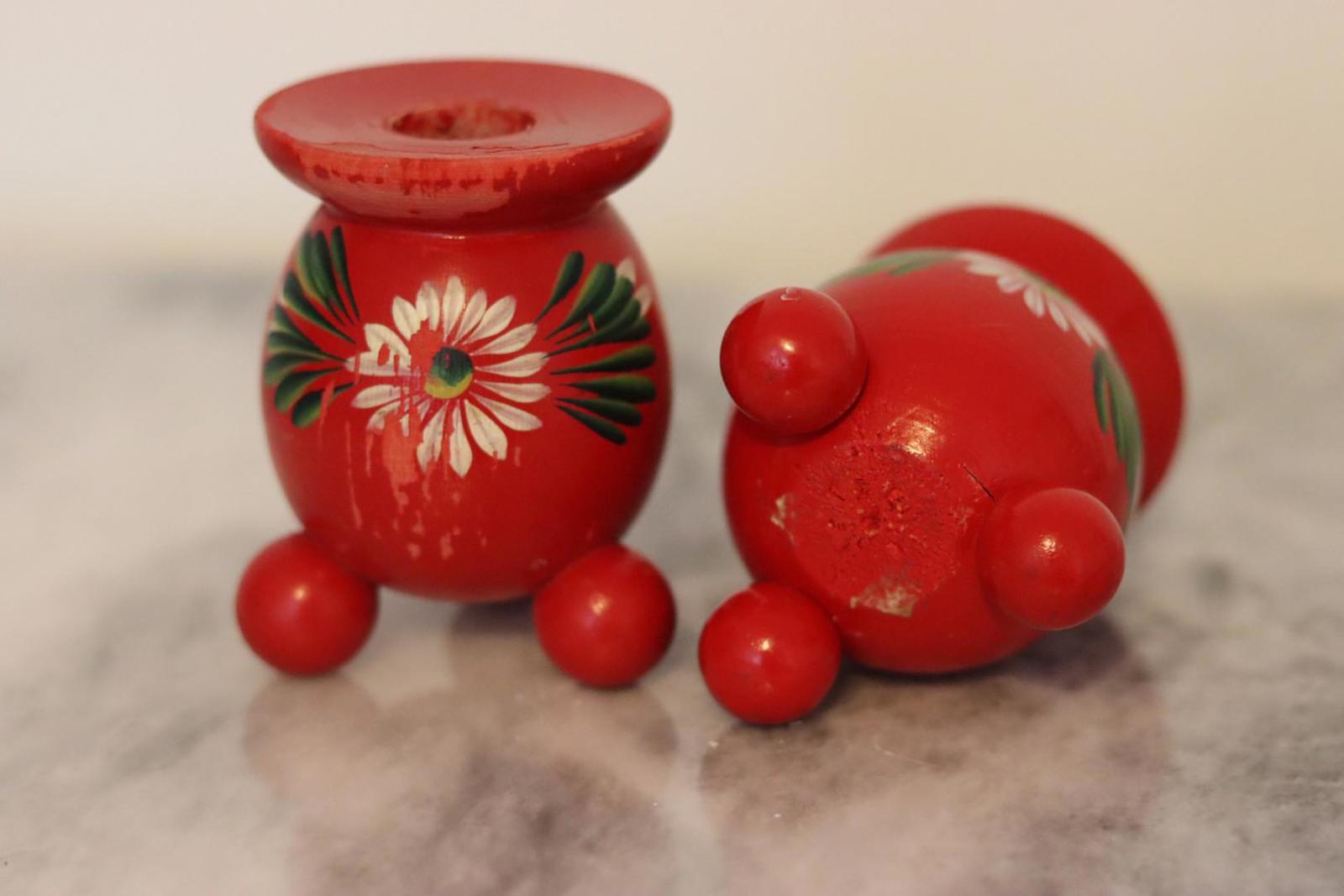 Pair of Swedish Dala Ball Candle holders