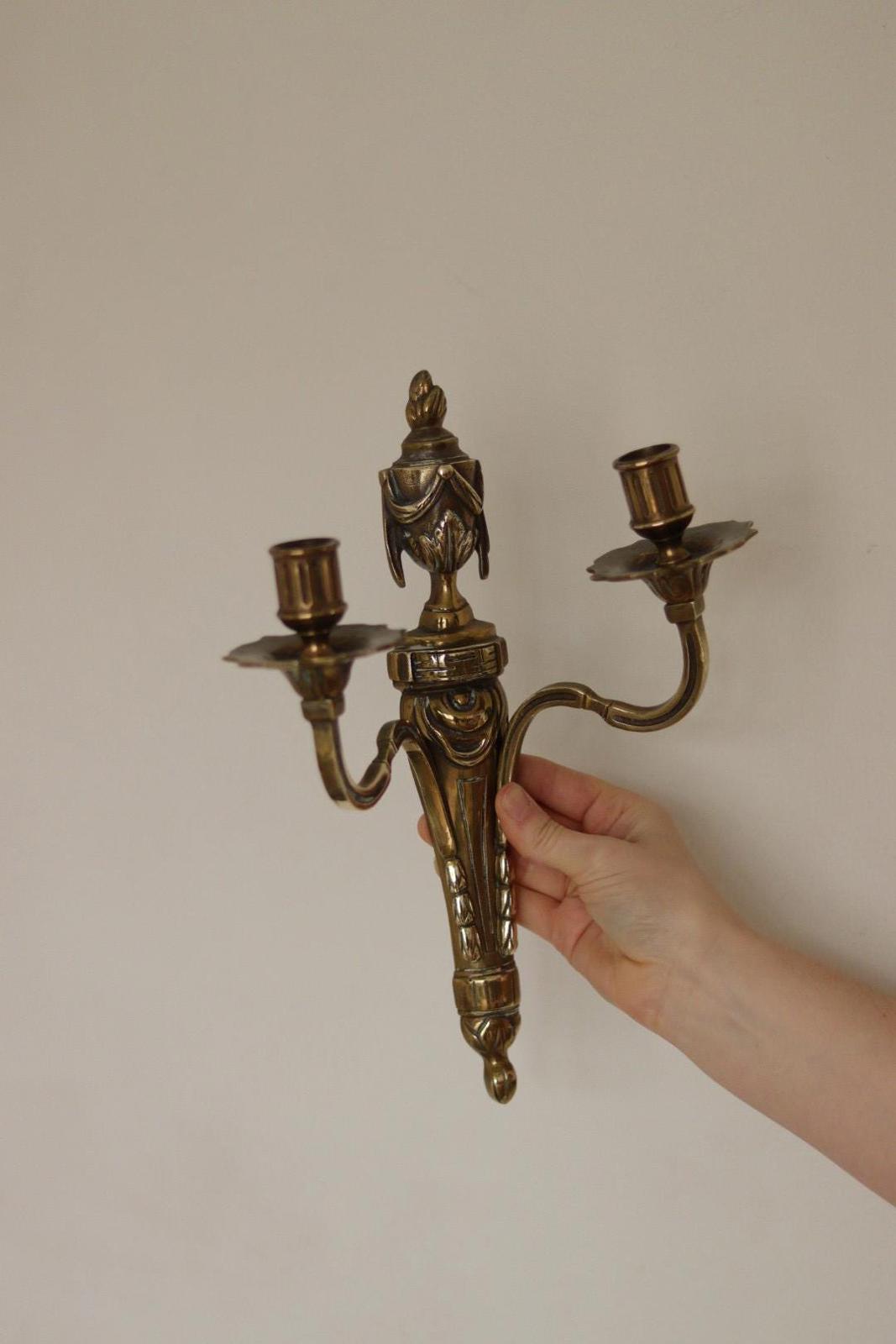 SINGLE Mid Century Gustavian Style  Brass Sconce