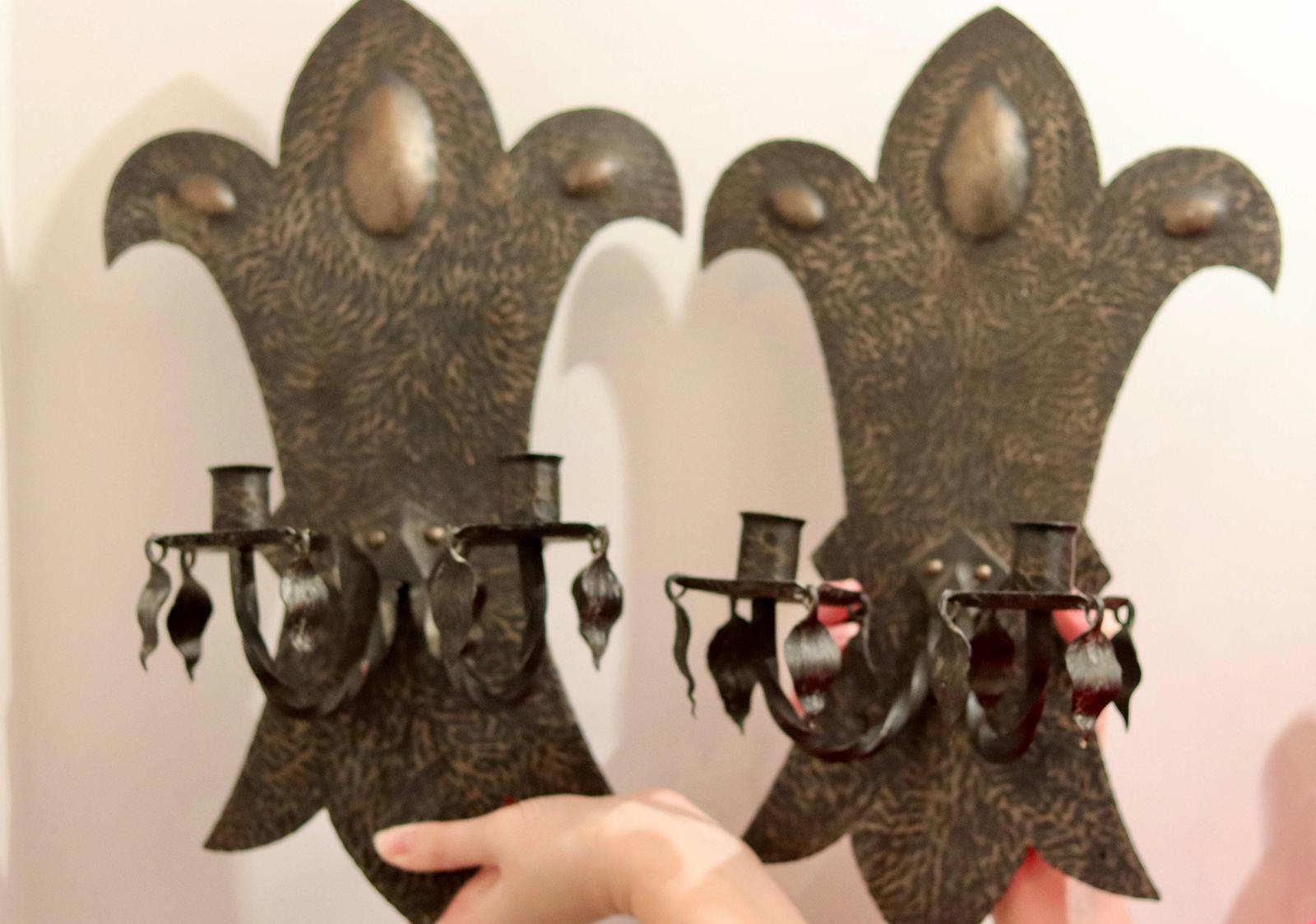 Pair of Brutalist Style Copper Sconces