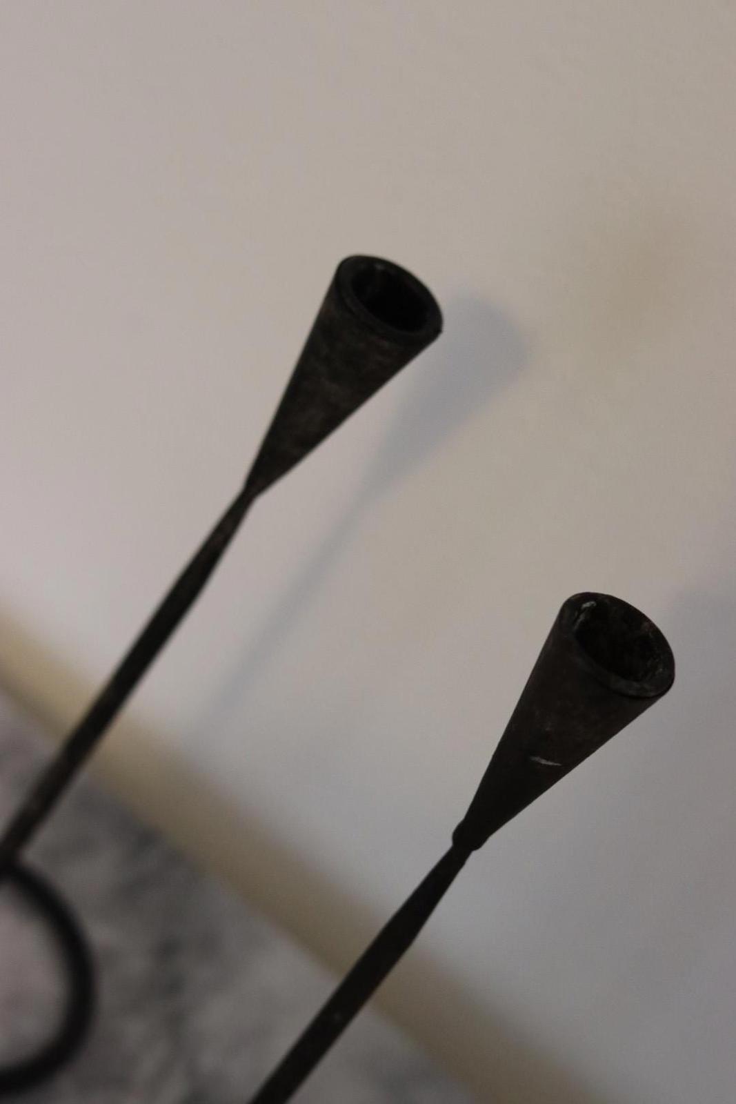 Pair of Swedish Vintage Hand-Forged Iron Candle Holders – Rustic Modern Loop-Base