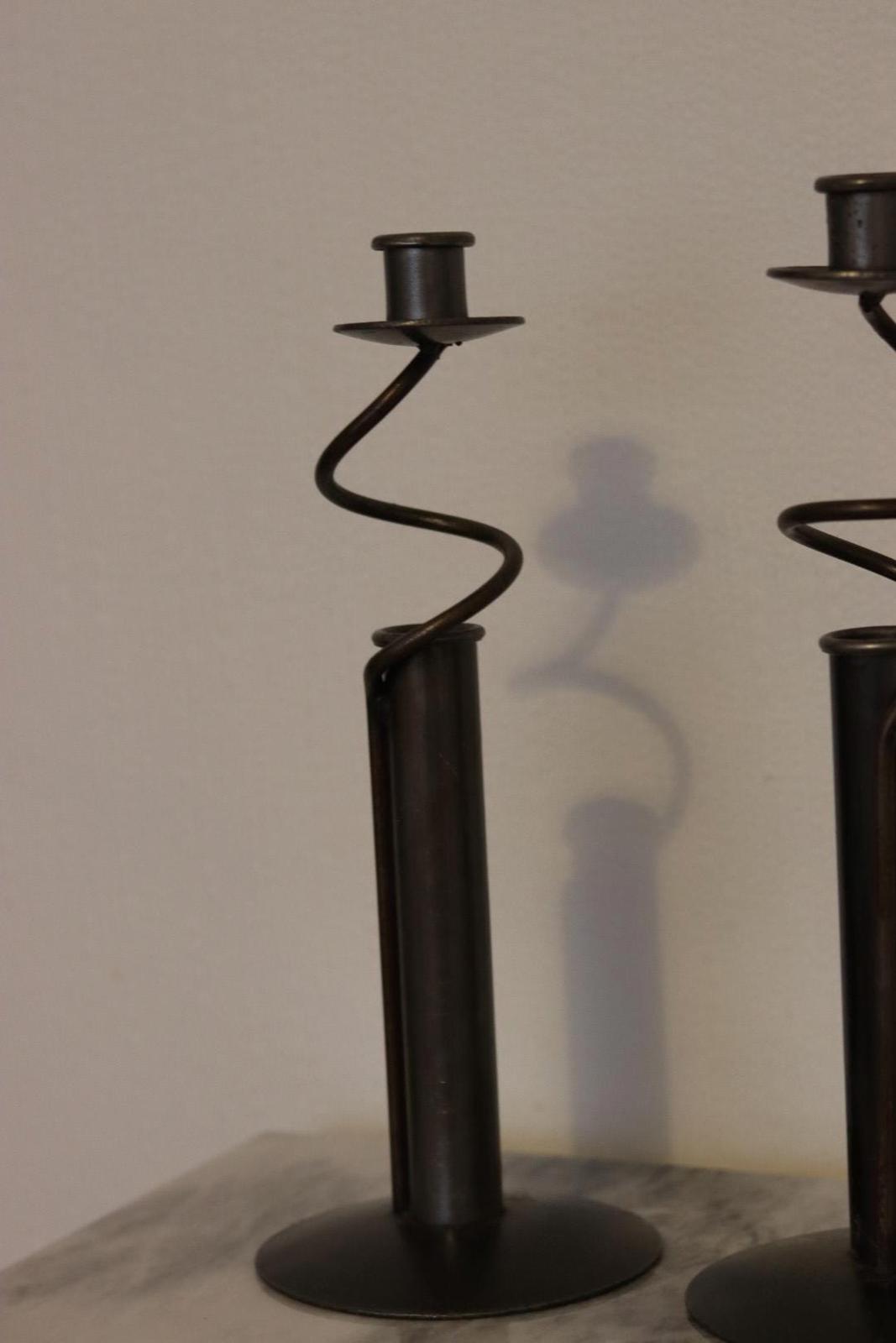 Pair of Vintage Swedish Sculptural Wrought Iron Candle Holders