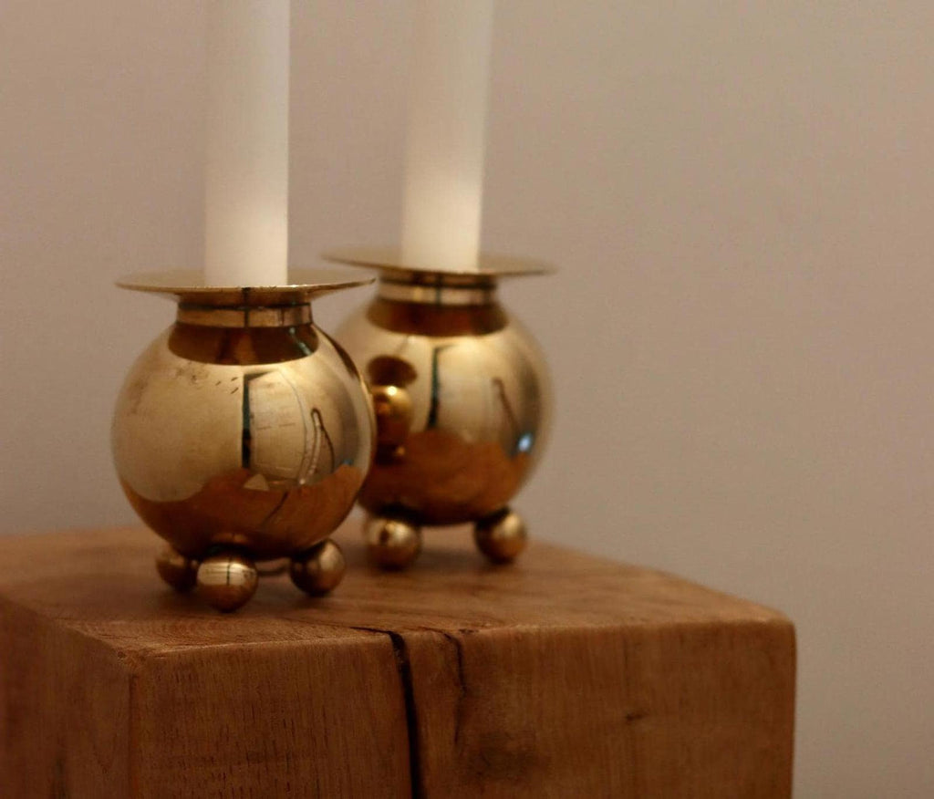 Pair of Mid-Century Swedish Brass Candle Holders