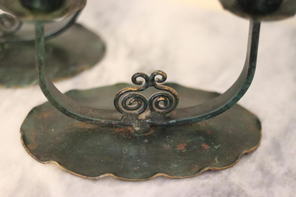 Pair of Swedish Vintage Candle Holders – Handcrafted Lotus-Style