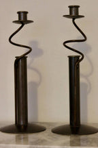 Pair of Vintage Swedish Sculptural Wrought Iron Candle Holders
