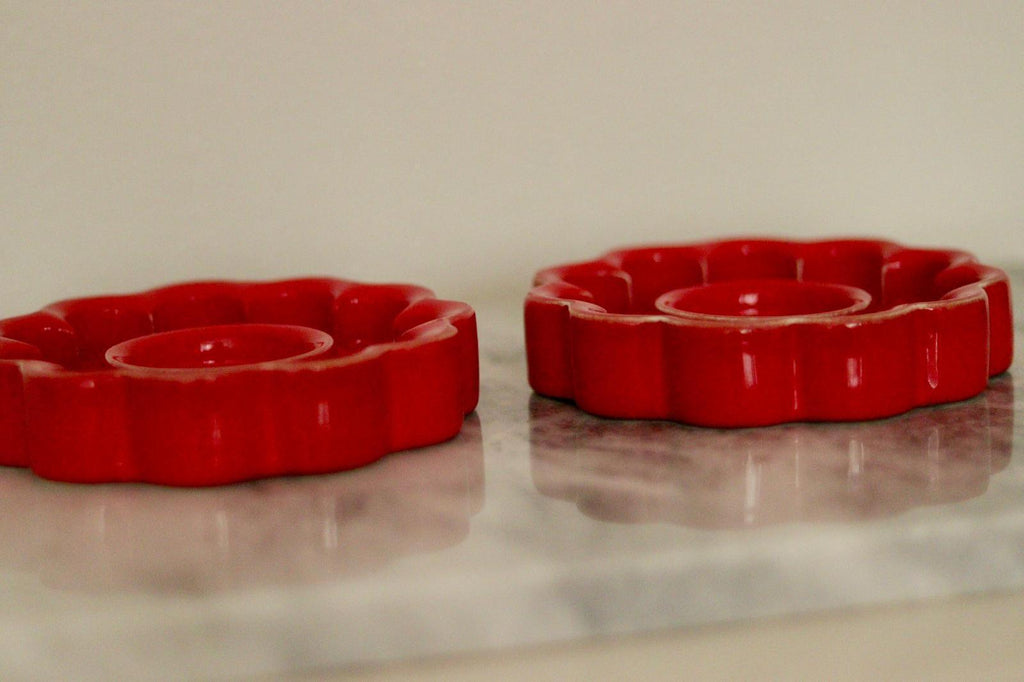 Pair of Red Swedish candle holder designed by Gustavsberg