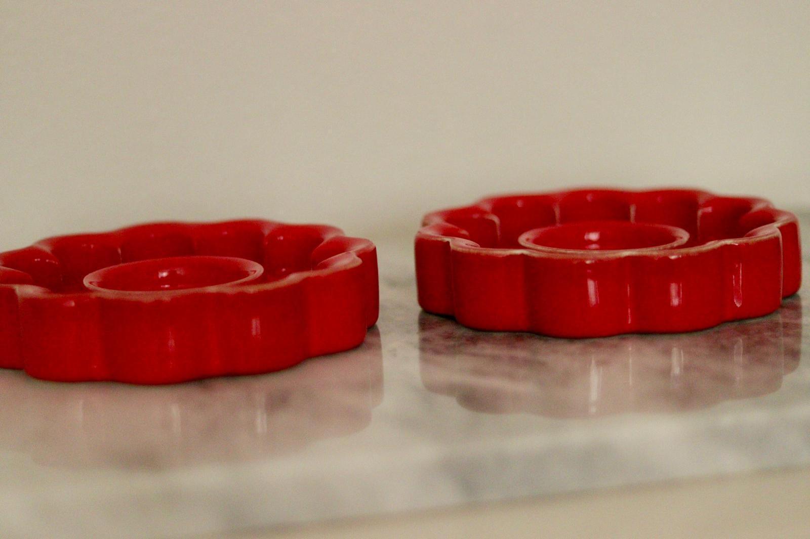 Pair of Red Swedish candle holder designed by Gustavsberg