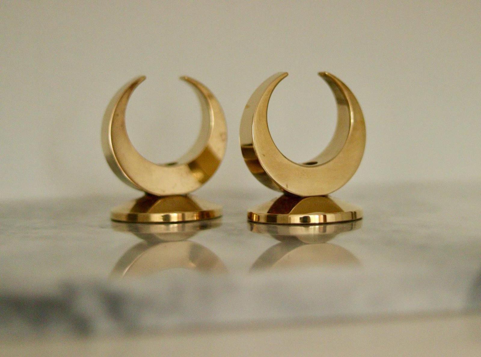 Pair of Mid-Century Swedish Brass Candle Holders by Arthur Pe Kolbäck