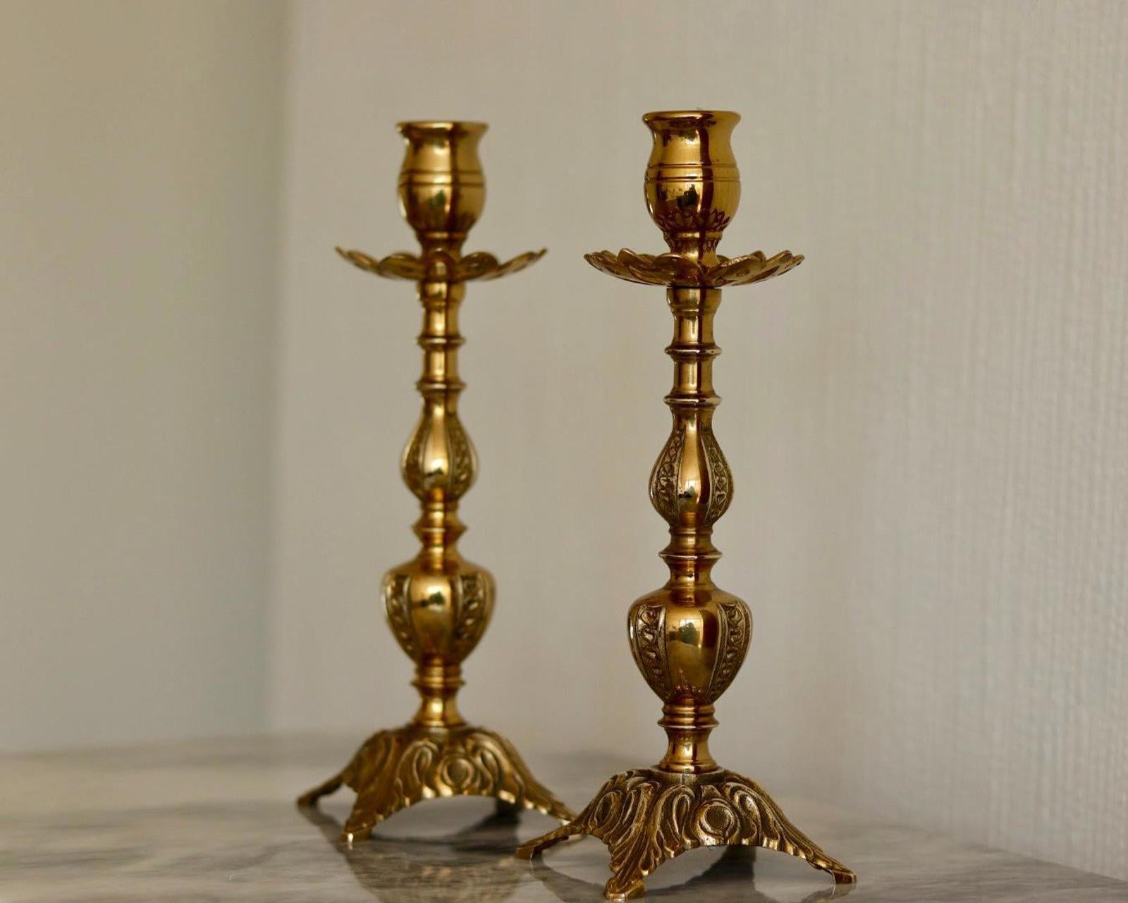 Pair of Mid-Century Swedish Brass Candle Holders