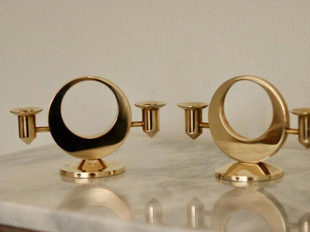 Pair of Swedish Brass Candle Holders by Arthur Pe Kolbäck