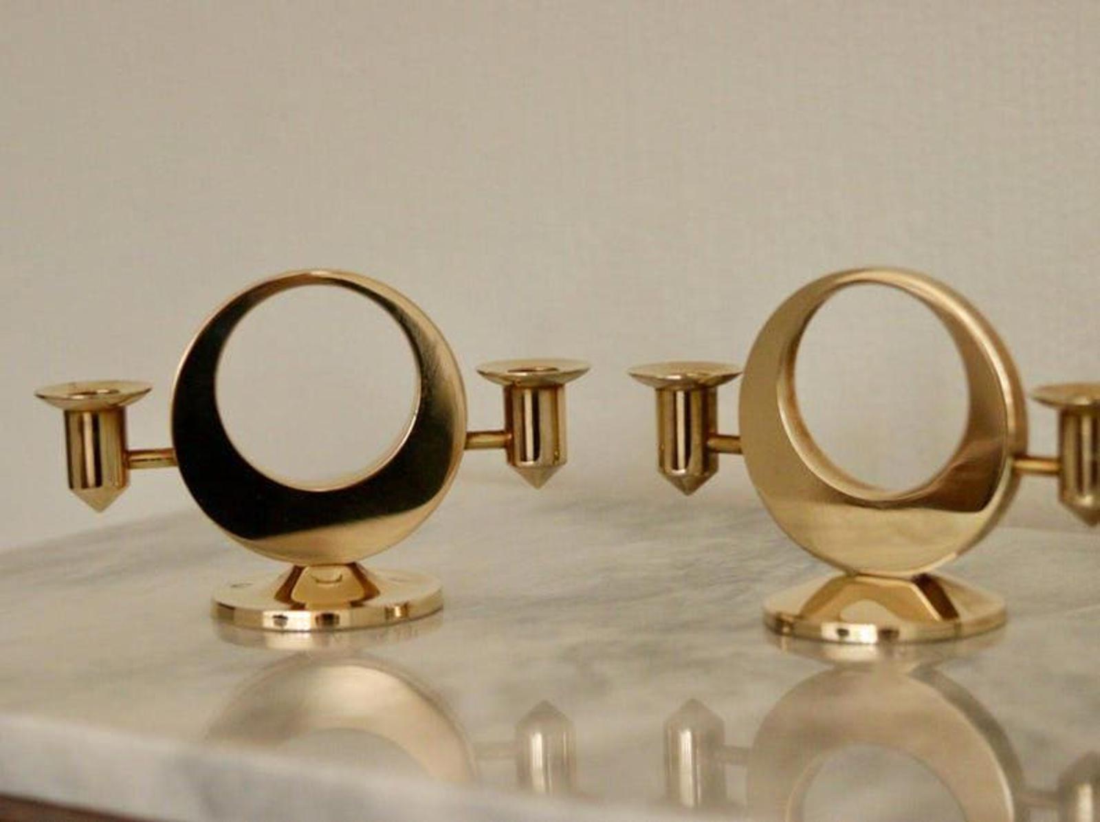 Pair of Swedish Brass Candle Holders by Arthur Pe Kolbäck