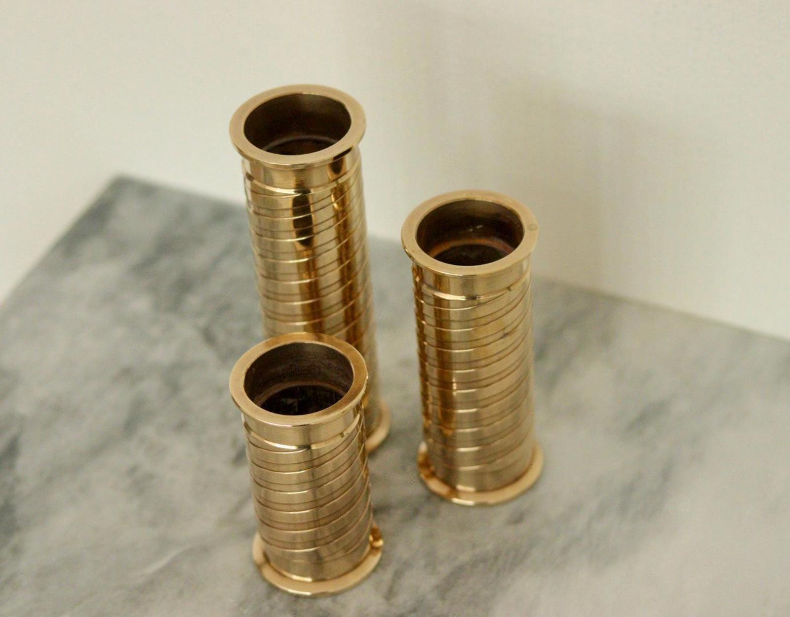 Trio of Mid-Century Swedish Brass Candle Holders