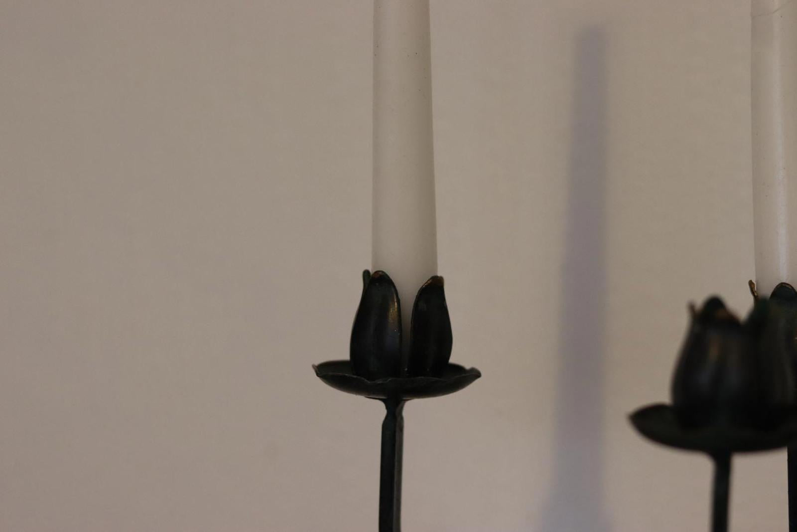 Pair of Swedish Vintage Candle Holders – Handcrafted Lotus-Style