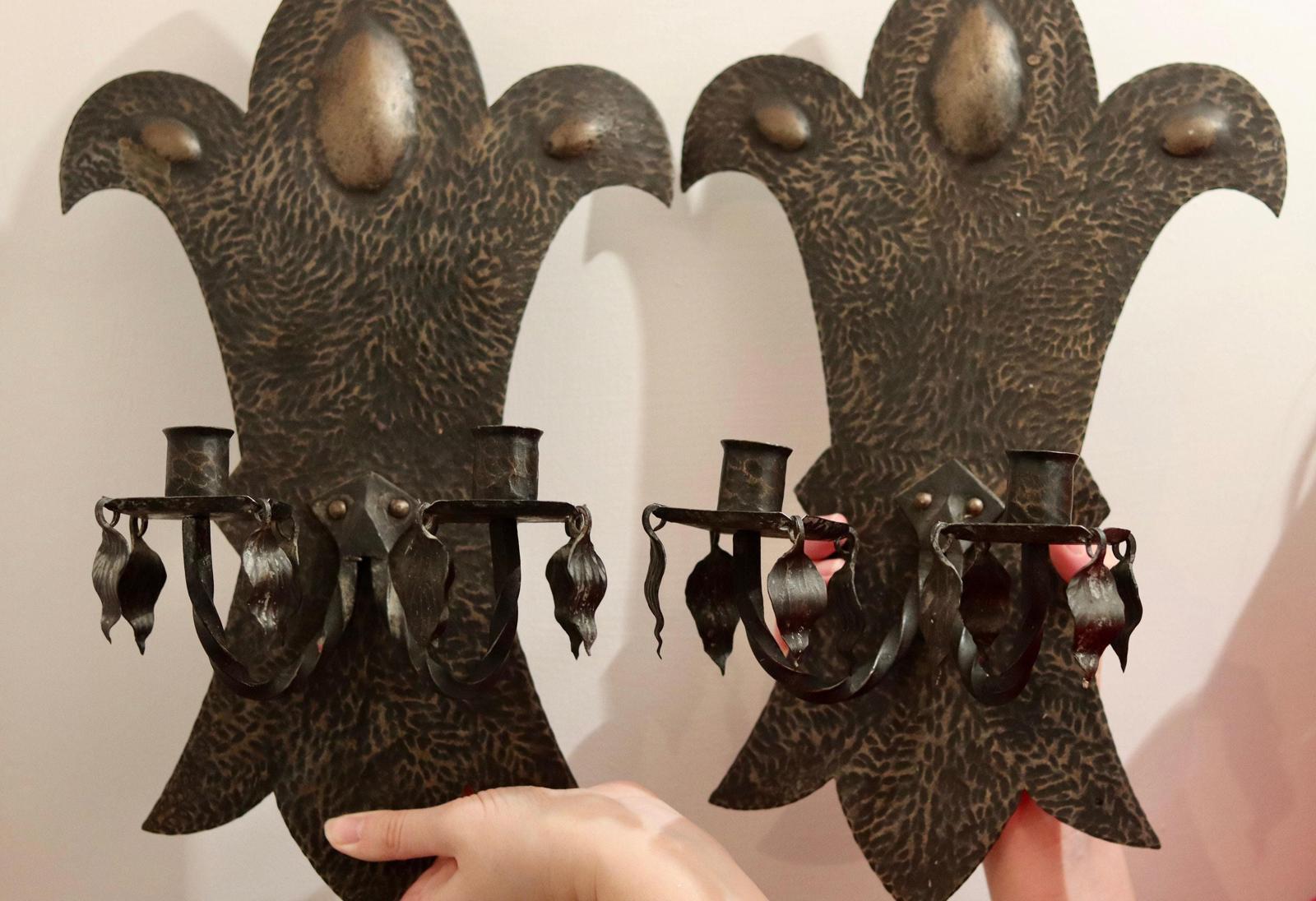 Pair of Brutalist Style Copper Sconces