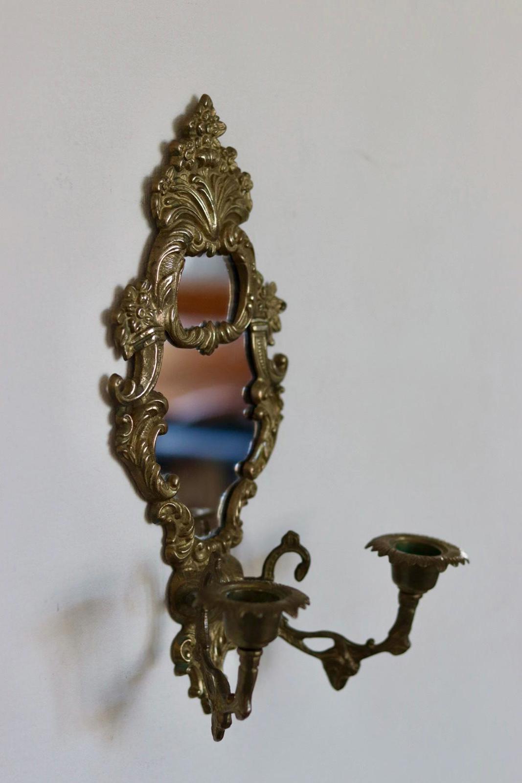 Mid Century Swedish Brass Sconce with Mirror