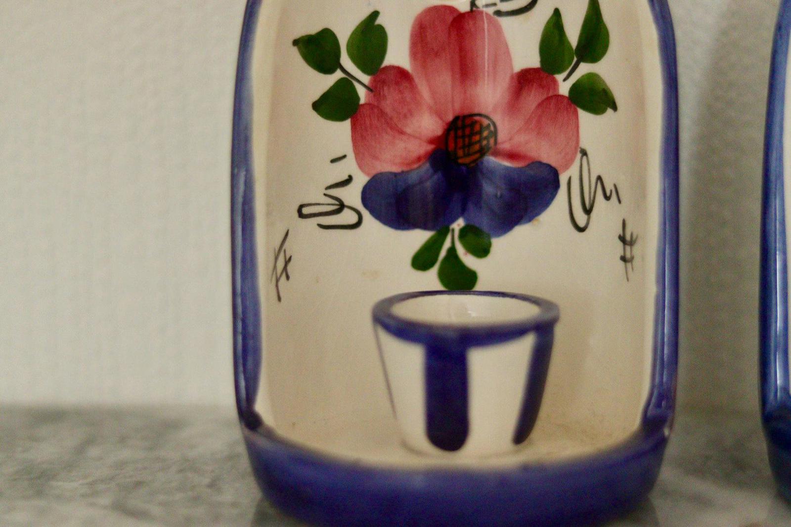 Hand-Painted Vintage Ceramic Wall Candle Holders – Floral Folk Art Pair