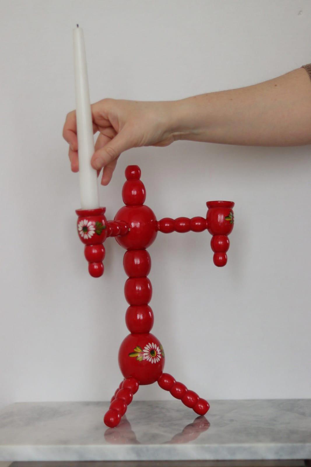 Three-Arm Swedish Bobbin Candelabra