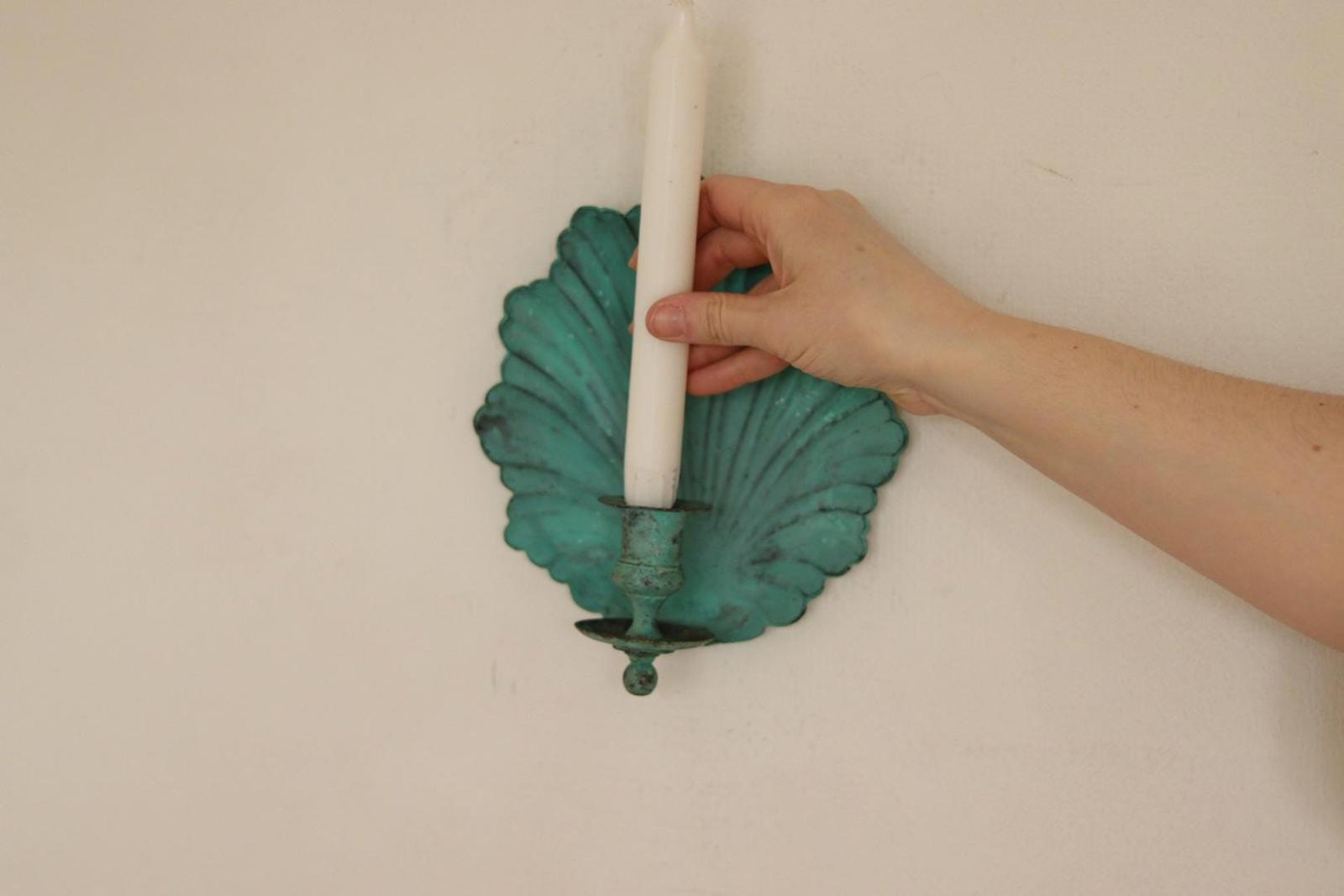SINGLE Mid Century Swedish Brass Sconce in Verdigris Finish