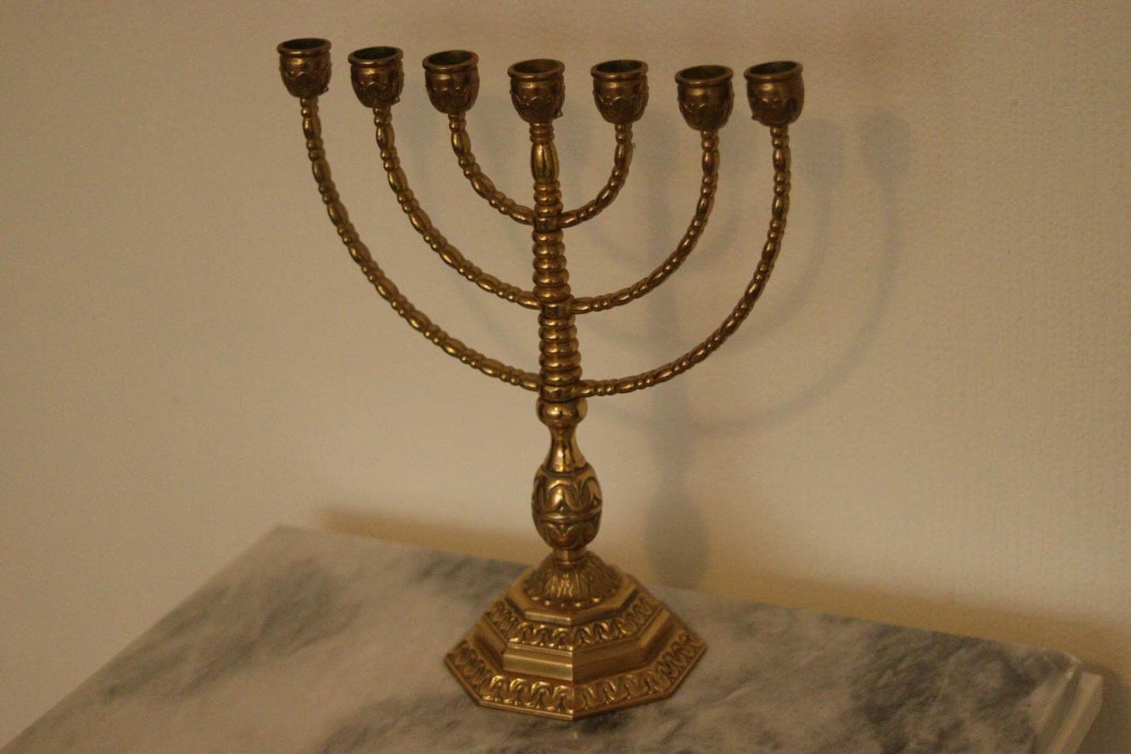 Vintage Brass Menorah - 7 Branch Candle Holder with Ornate Detailing