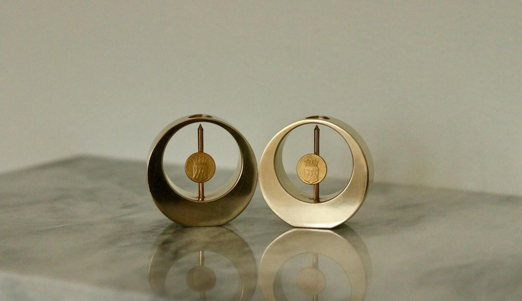 Pair of Swedish Brass Candle Holders by Arthur Pe Kolbäck