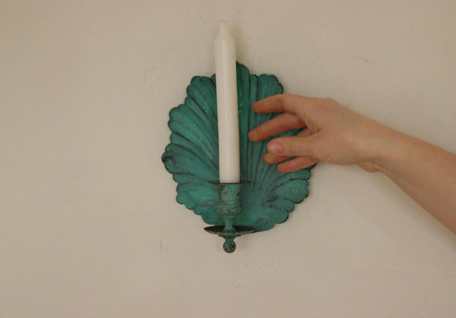 SINGLE Mid Century Swedish Brass Sconce in Verdigris Finish