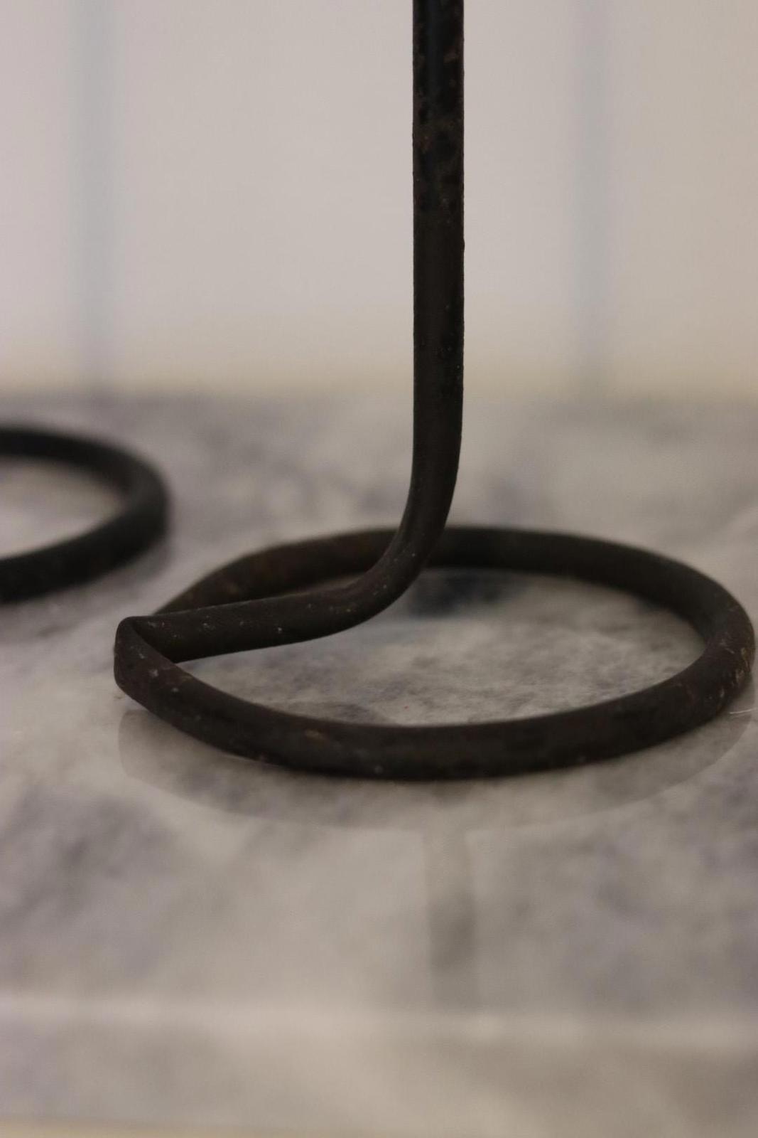 Pair of Swedish Vintage Hand-Forged Iron Candle Holders – Rustic Modern Loop-Base