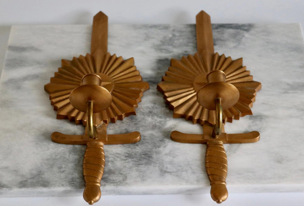Pair of Mid-century Swedish Bronze Sconces "Knife in North Star"