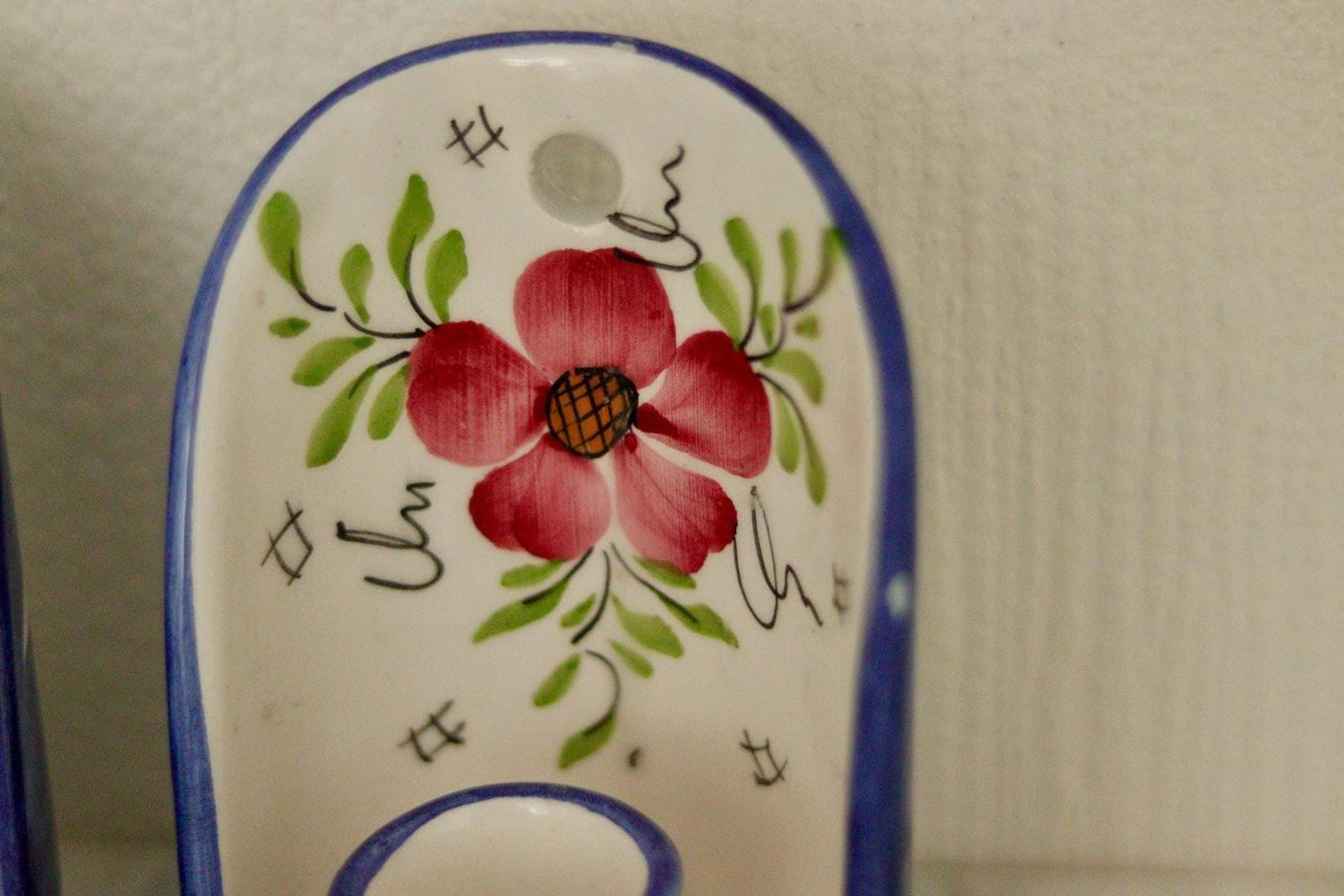 Hand-Painted Vintage Ceramic Wall Candle Holders – Floral Folk Art Pair
