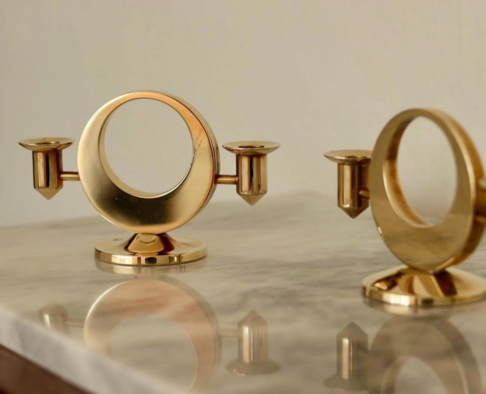 Pair of Swedish Brass Candle Holders by Arthur Pe Kolbäck