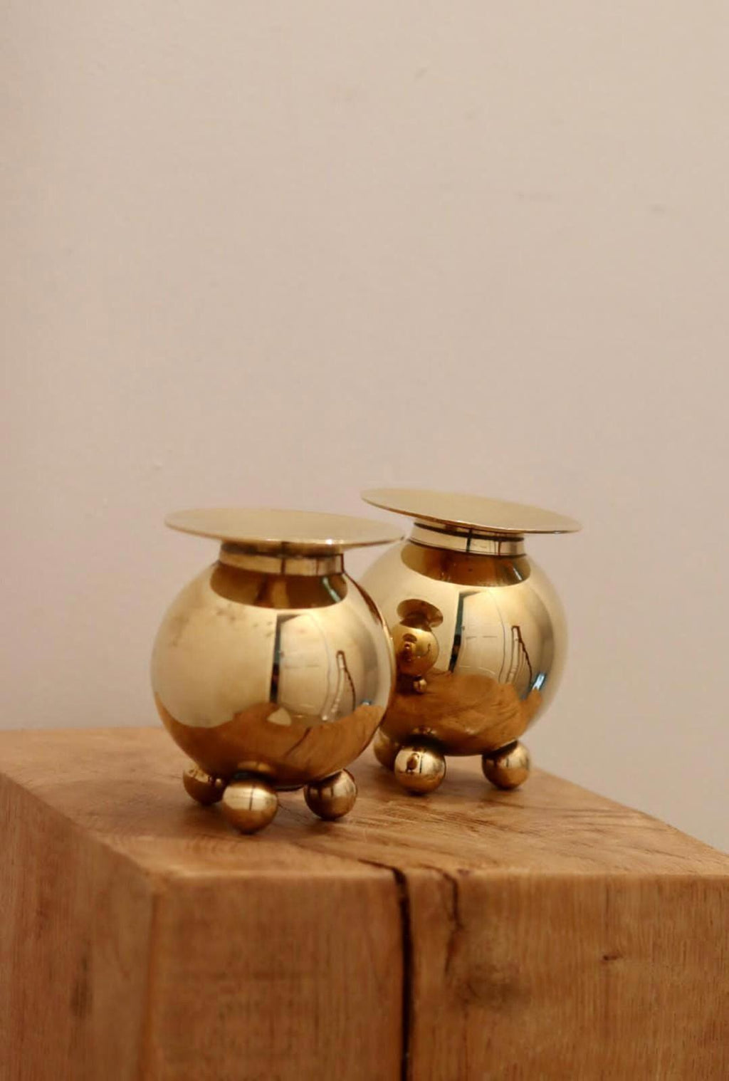 Pair of Mid-Century Swedish Brass Candle Holders