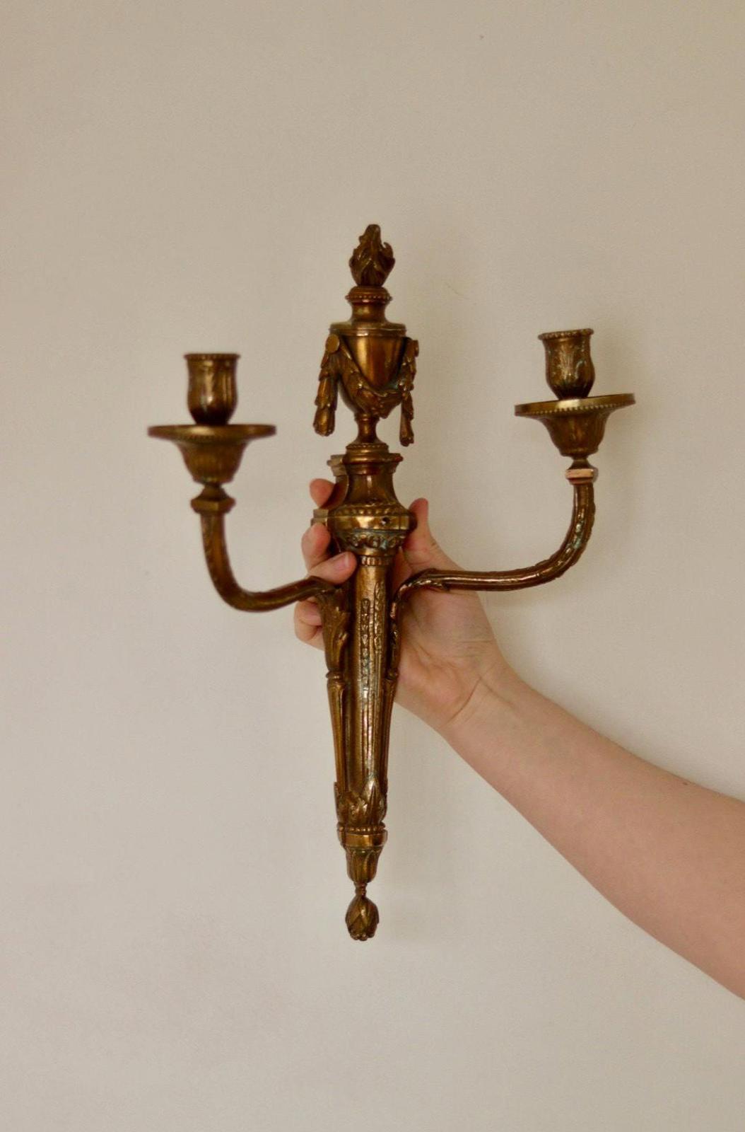 SINGLE Mid Century  Gustavian Style Brass Sconce
