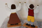 Pair of Vintage Scandinavian Folk Art Wooden Candle Holder Couple – Hand-Painted