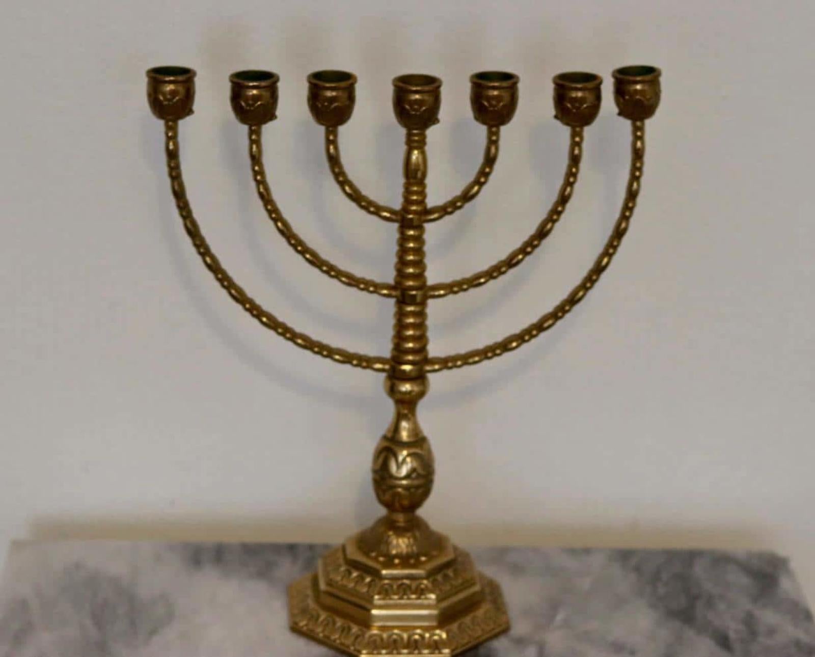 Vintage Brass Menorah - 7 Branch Candle Holder with Ornate Detailing