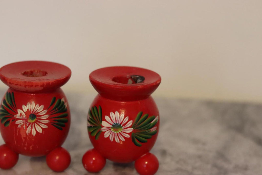 Pair of Swedish Dala Ball Candle holders