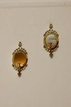 Pair of Mid Century Swedish Brass Sconces with Mirror