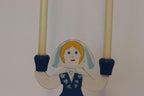 Pair of Vintage Scandinavian Folk Art Wooden Candle Holders