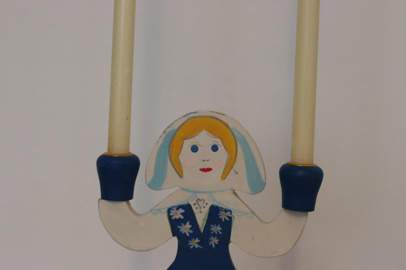 Pair of Vintage Scandinavian Folk Art Wooden Candle Holders
