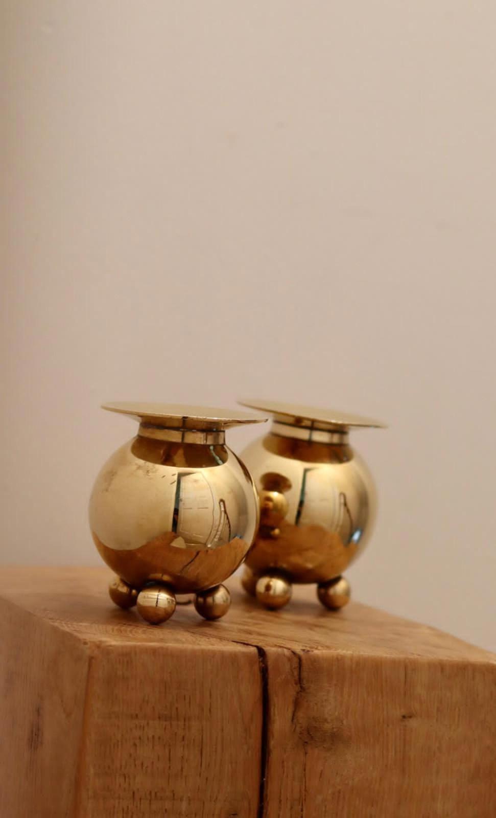 Pair of Mid-Century Swedish Brass Candle Holders