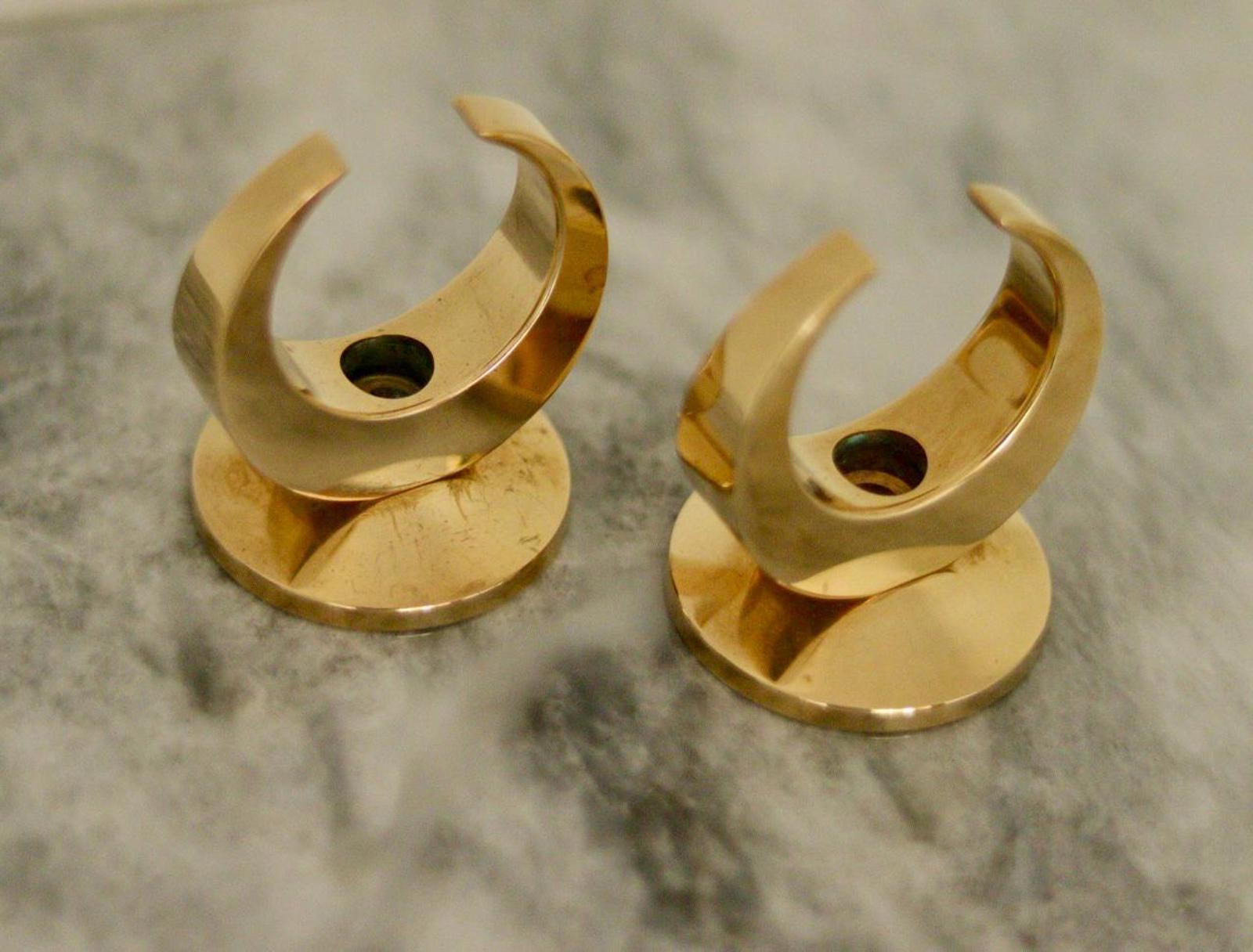 Pair of Mid-Century Swedish Brass Candle Holders by Arthur Pe Kolbäck