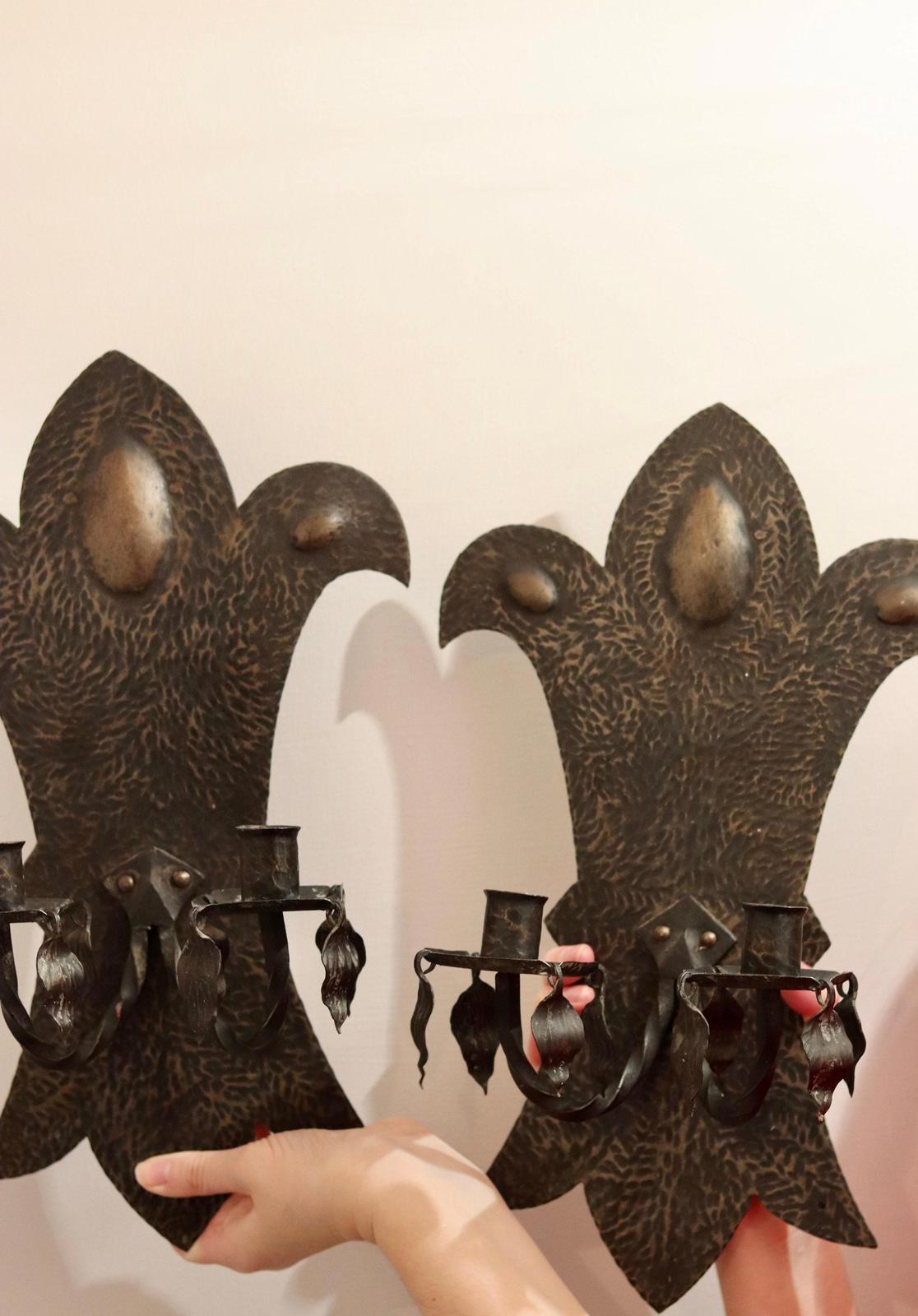 Pair of Brutalist Style Copper Sconces