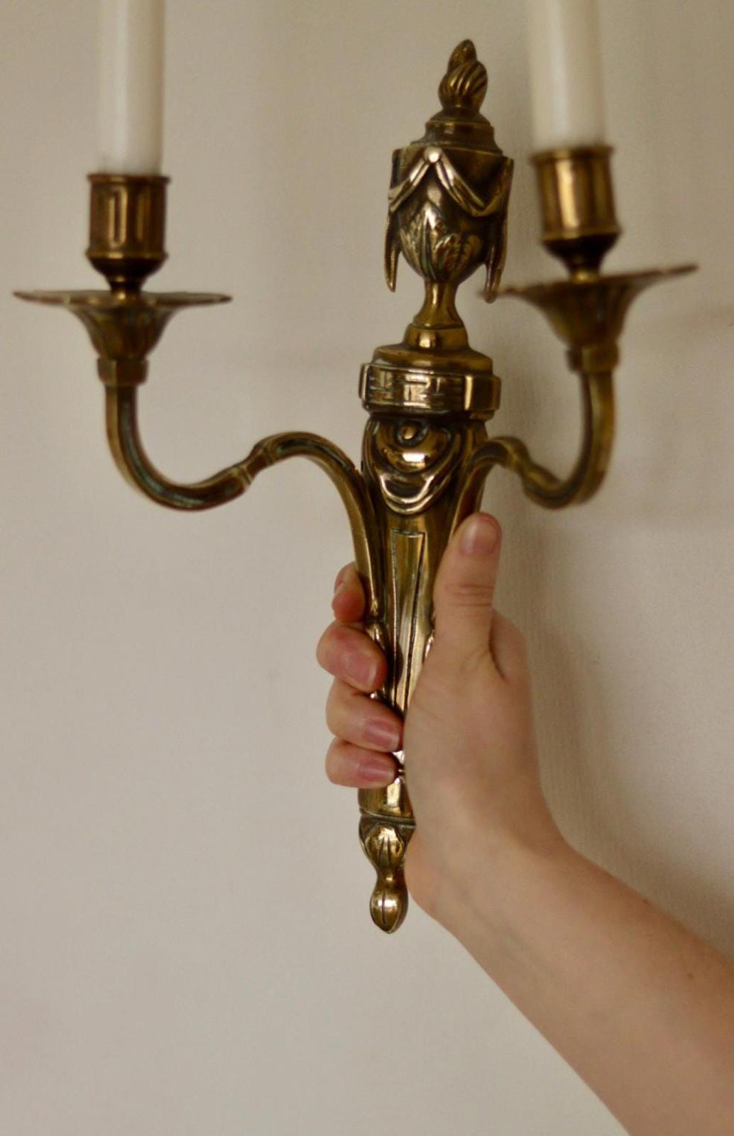 SINGLE Mid Century Gustavian Style  Brass Sconce