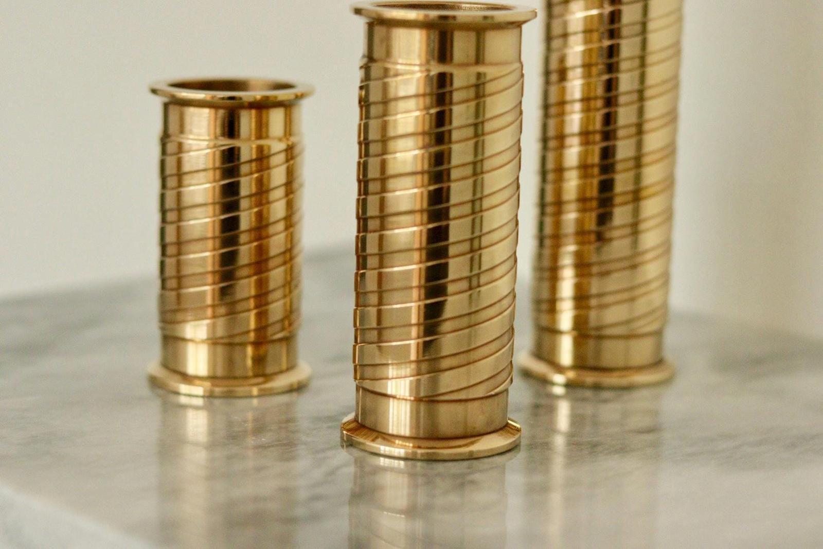 Trio of Mid-Century Swedish Brass Candle Holders