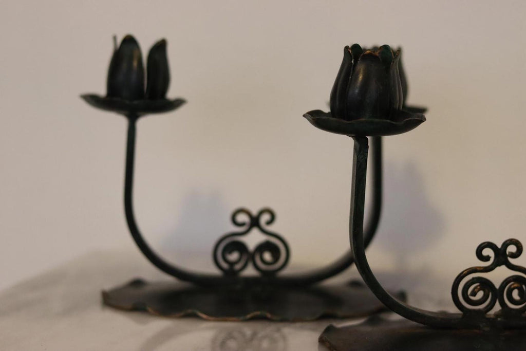 Pair of Swedish Vintage Candle Holders – Handcrafted Lotus-Style