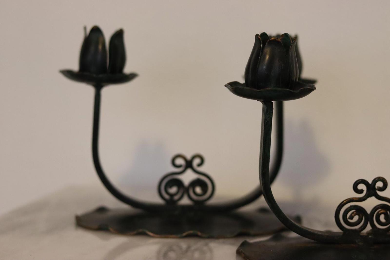 Pair of Swedish Vintage Candle Holders – Handcrafted Lotus-Style