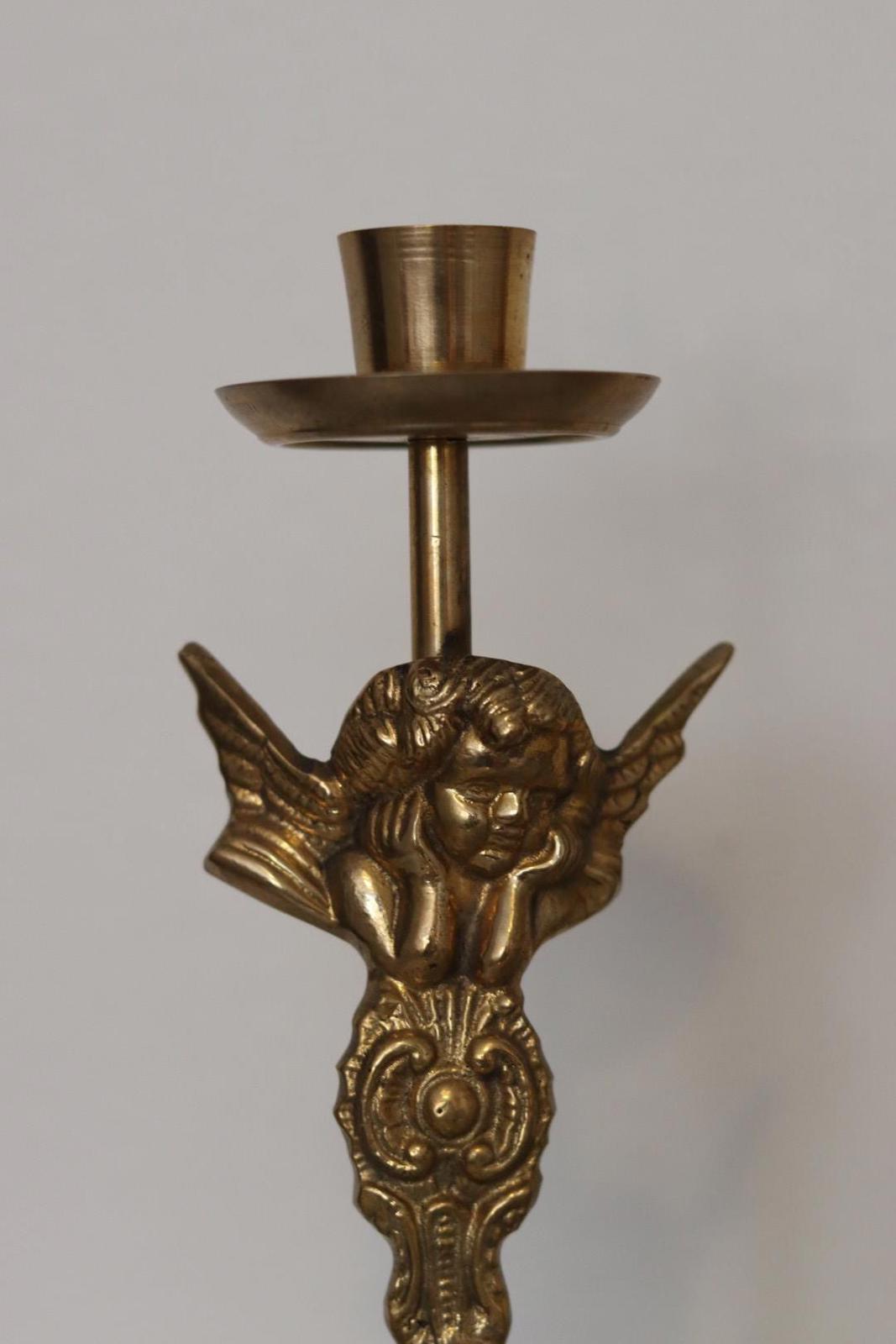 Pair of Vintage Swedish  Brass Angel Candle Holders